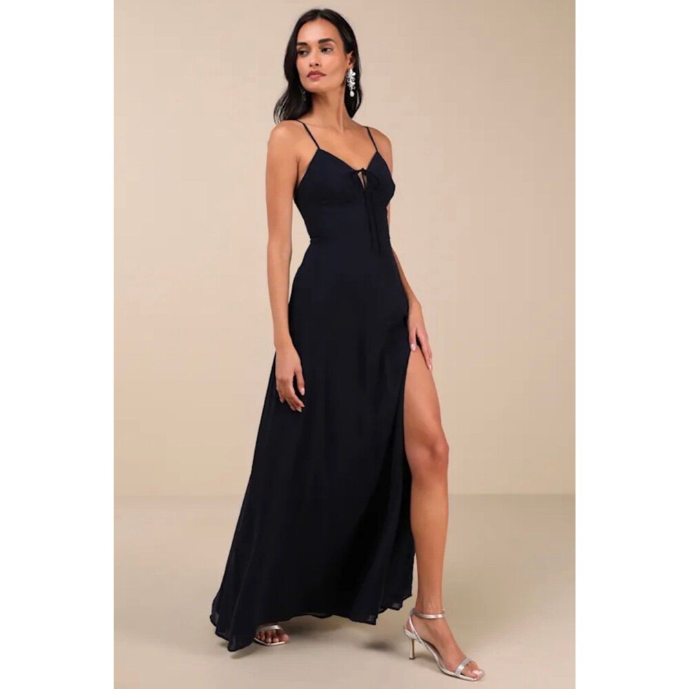 Marveled Beauty Navy Sleeveless Tie-Front Maxi Dress Large NWT